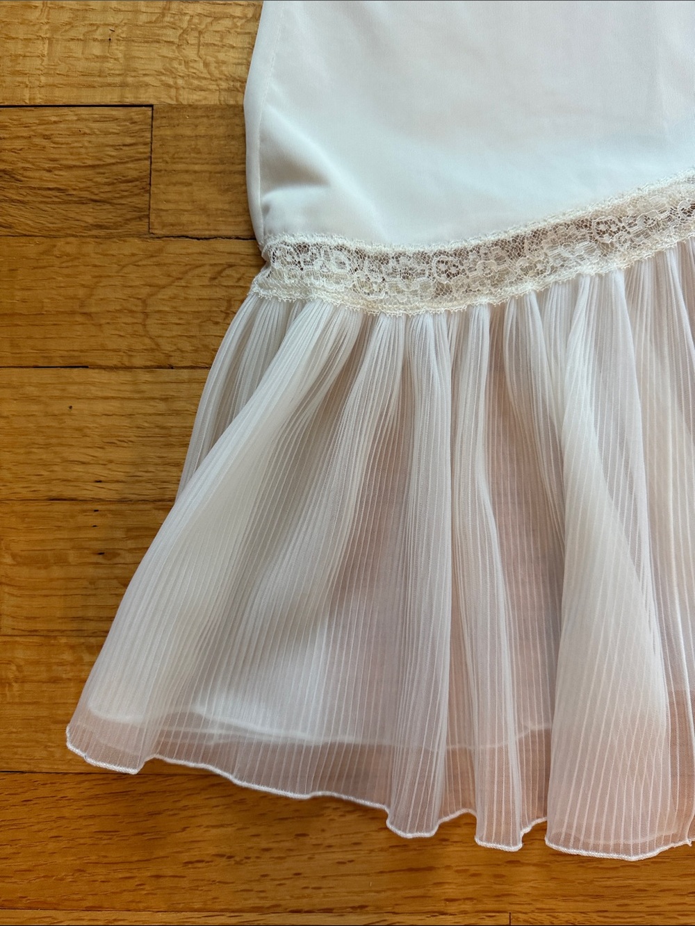 Vintage Rogers Nightgown / Slip Off-White Sheer Pleated and Lace Bust & Hem - Picture 8 of 12